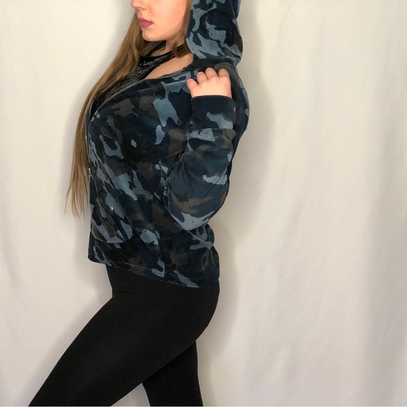 Style & Co Sport Navy Blue Camouflage Velour Jacket Size Medium - Picture 7 of 11